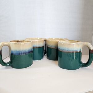 Rodolfo Padilla Coffee Mugs Drip Glaze Green Blue Tan Rare Vtg **ITEM IS SOLD**